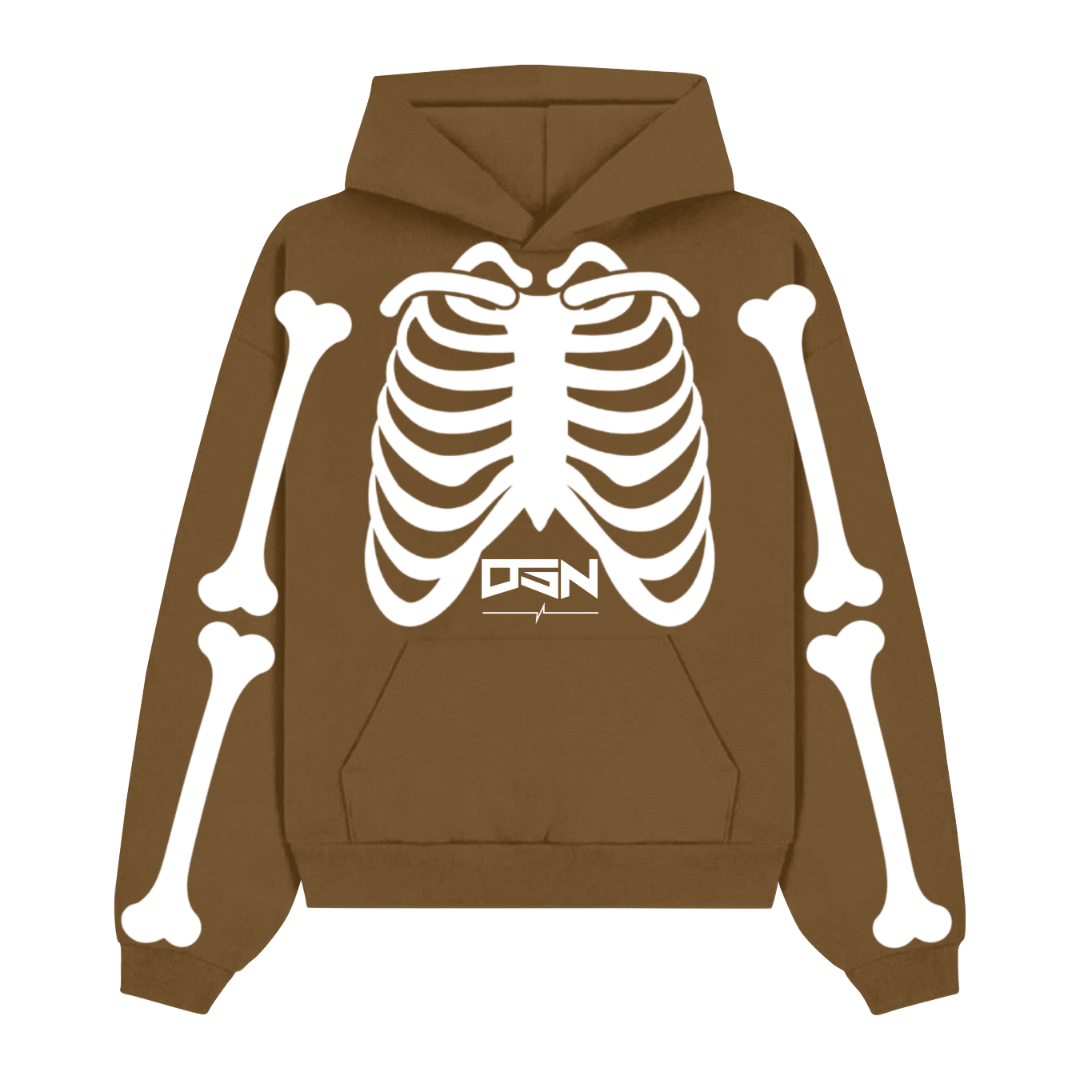 Brown Skeleton Premium Heavyweight Hoodie | DREAM STATION NATION