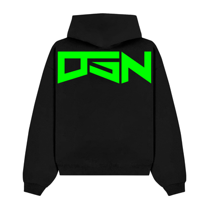 Black and Neon Green Premium Heavyweight Hoodie | DREAM STATION NATION